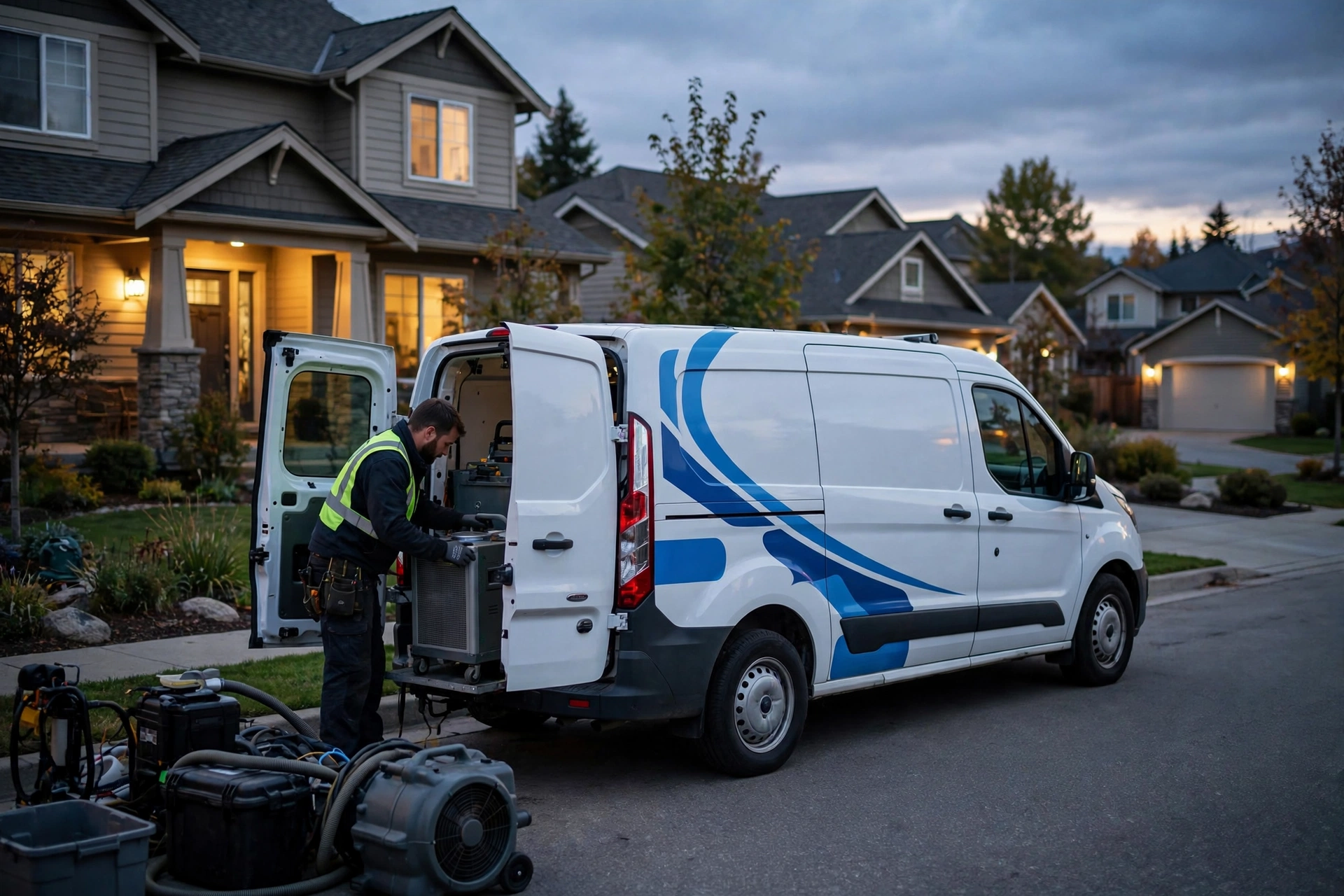 Emergency Sewage Removal 24/7 in Arvada: Two technicians in full PPE carefully bagging heavily contaminated personal